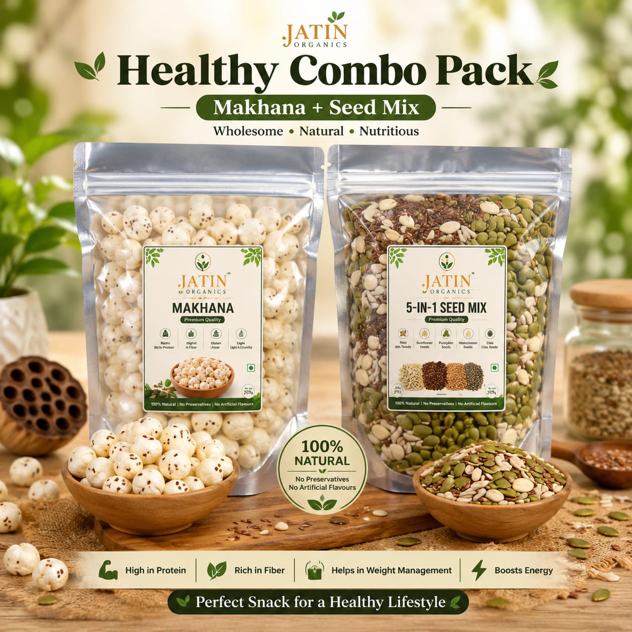 Healthy Combo Pack – Makhana + 5-in-1 Seed Mix | Jatin Organics