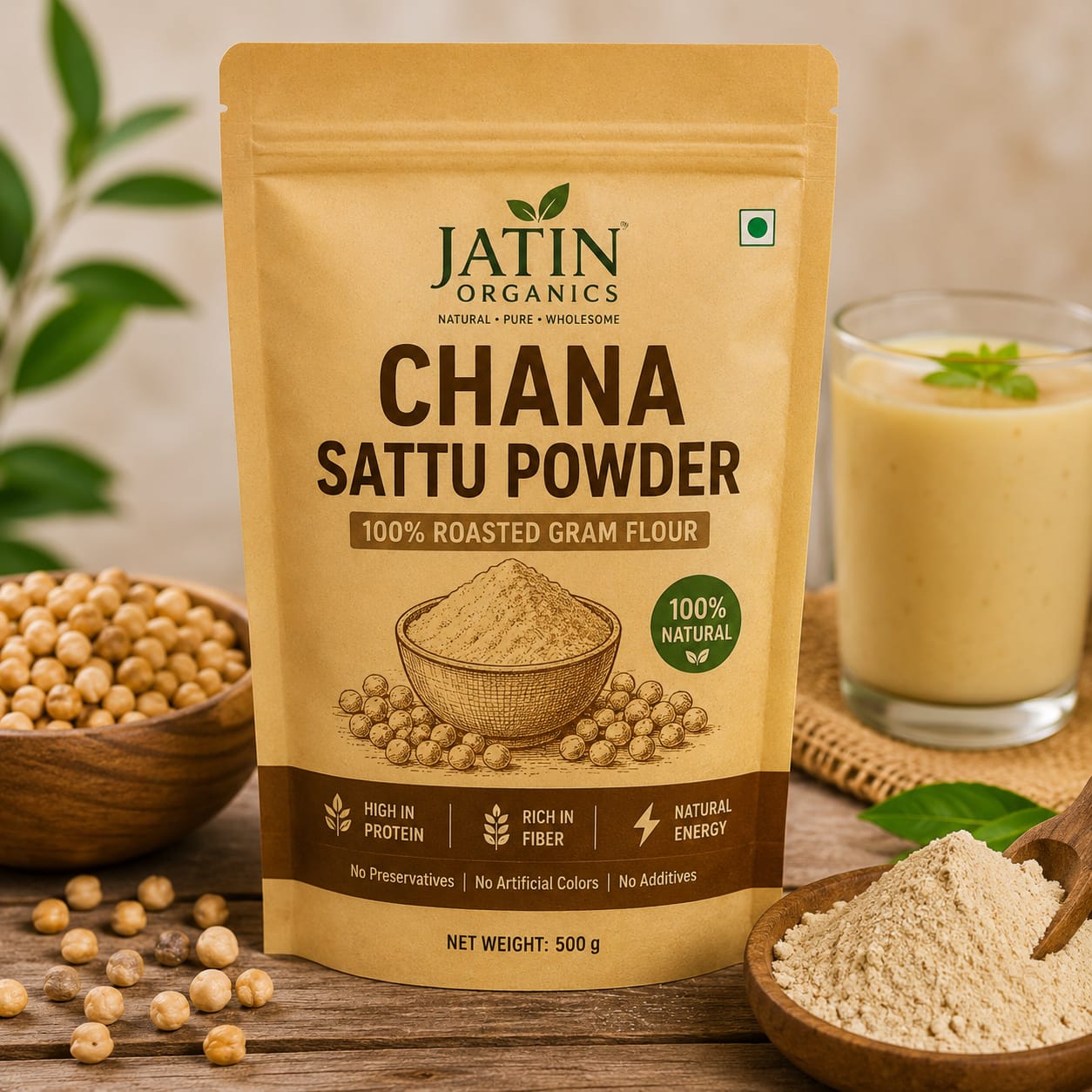 Jatin Organics Premium Chana Sattu Powder | 100% Roasted Gram Flour | Natural Protein & Fiber