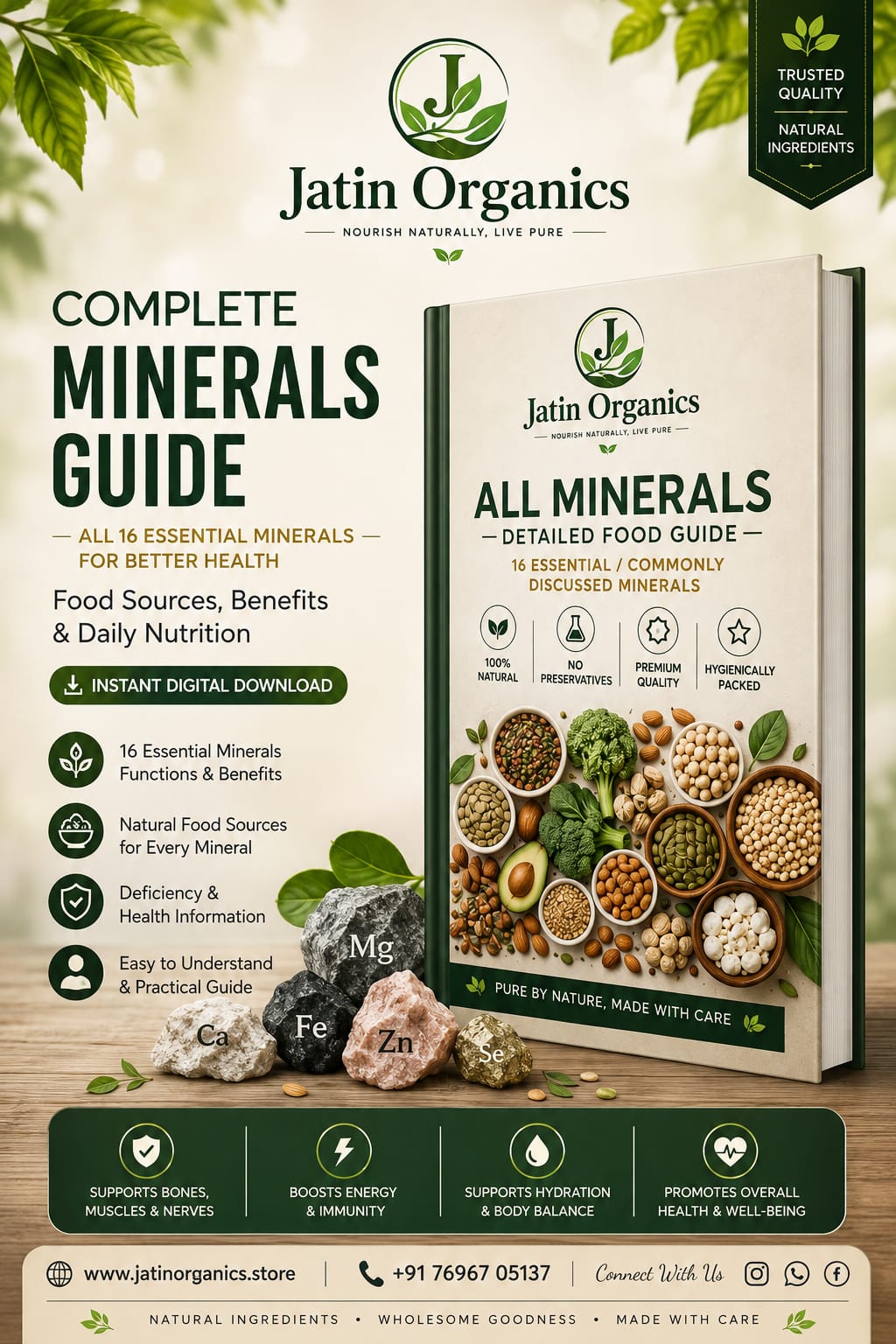Complete Minerals Guide – 16 Essential Minerals | Food Sources, Benefits & Daily Nutrition